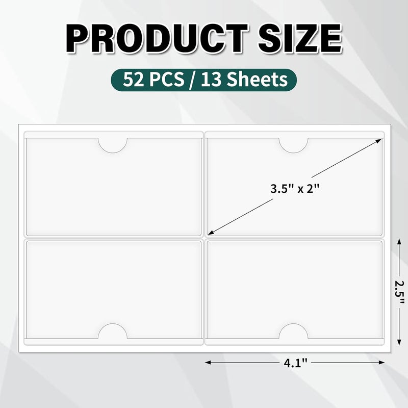Ohuimrt 52 Pack Clear Adhesive 3.5" x 2" Index Card Pockets With Top Open, Plastic Card Sleeves Index Card Holder for Organizing Storage Bins, Library Cards, Notes, Drawer - Image 2